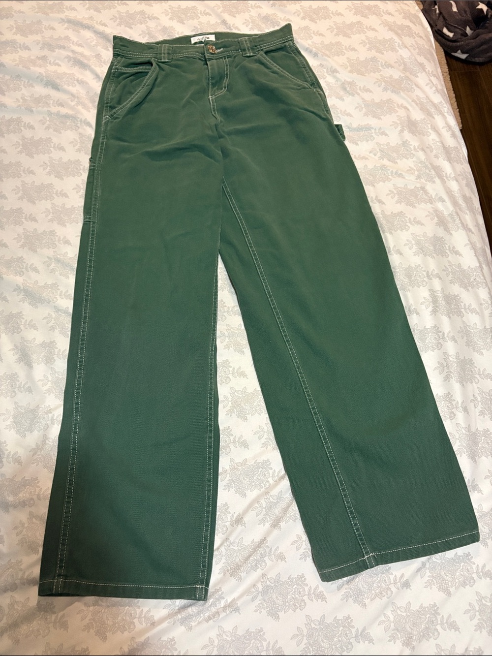 Garage Forest Green Wide-Leg Canvas Pants